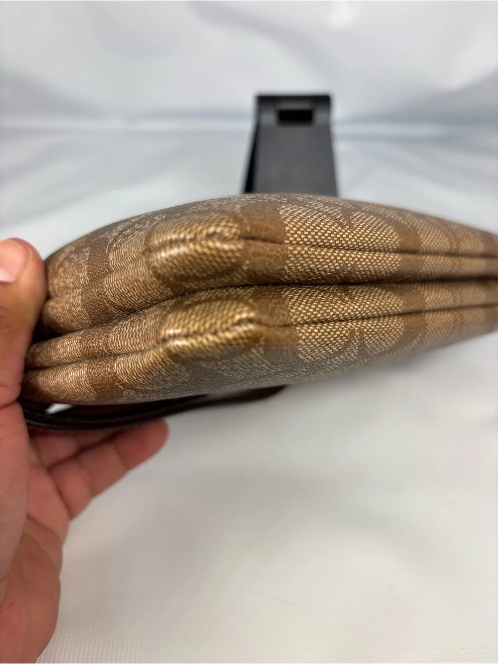 Coach Brown Signature Canvas Wristlet with Gold Logo